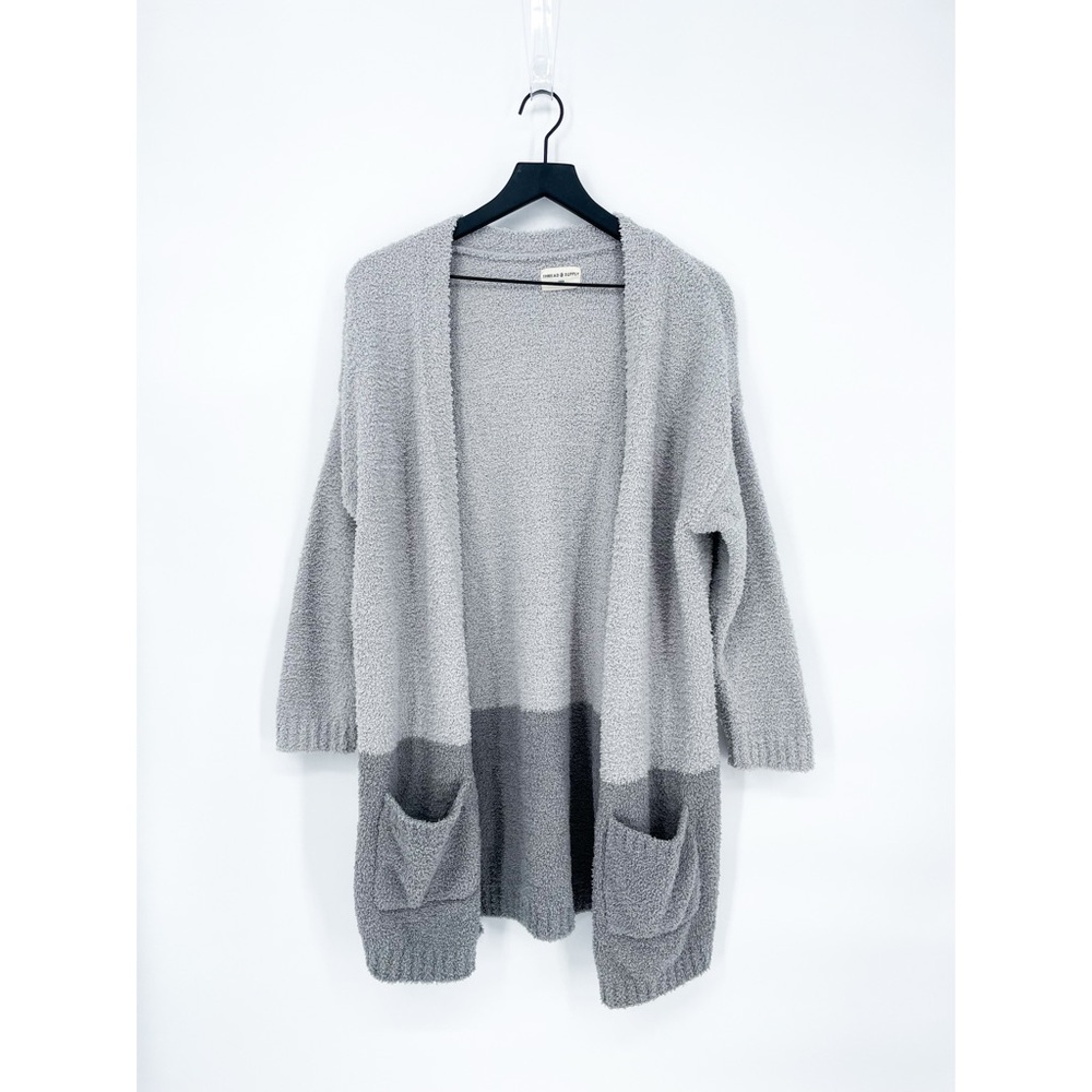 Thread & Supply Fuzzy Colorblock Open Cardigan Gray One Size